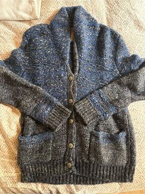 Wilfred Women’s Blue and Gray Shawl Collar Button Sweater Cardigan
